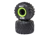 Z-LOS41045 - Losi MT Tires, Green Beadlock, Premount(2): Mini LMT