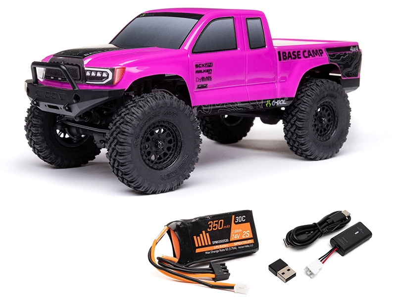 Axial 1/24 SCX24 Base Camp 4WD Rock Crawler Brushed RTR with Battery and Charger - Pink C-AXI-1219T3