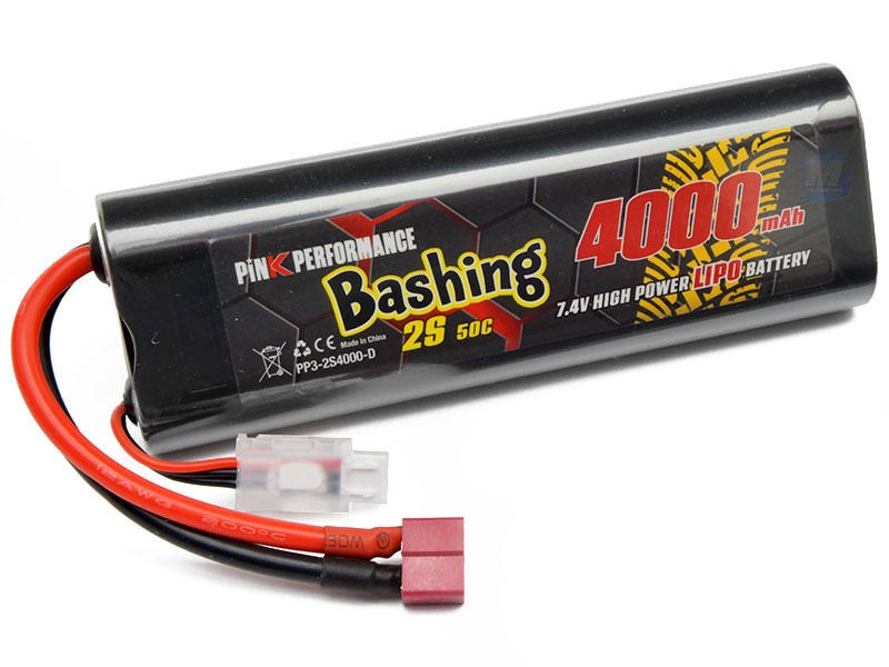 Pink Bashing LiPo 2S 7.4V 4000mAh 50C (Deans) Round PP3-2S4000-D