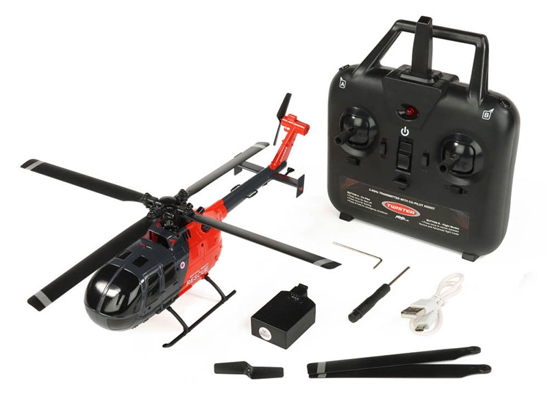 Twister BO-105 Scale 250 Flybarless Helicopter with 6 Axis Stabilisation and Altitude Hold (Grey/Red) TWST1002GR