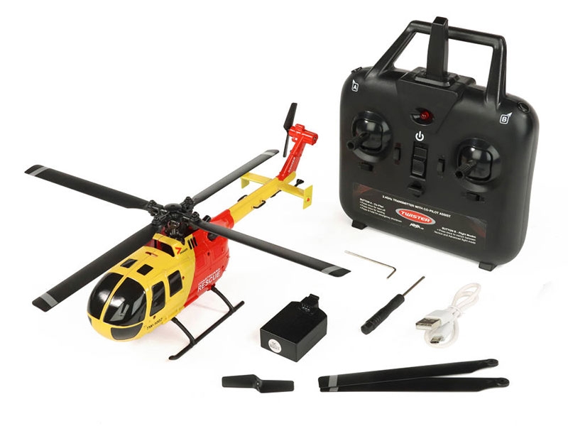 Twister BO-105 Scale 250 Flybarless Helicopter with 6 Axis Stabilisation and Altitude Hold (Yellow/Red) TWST1002YR