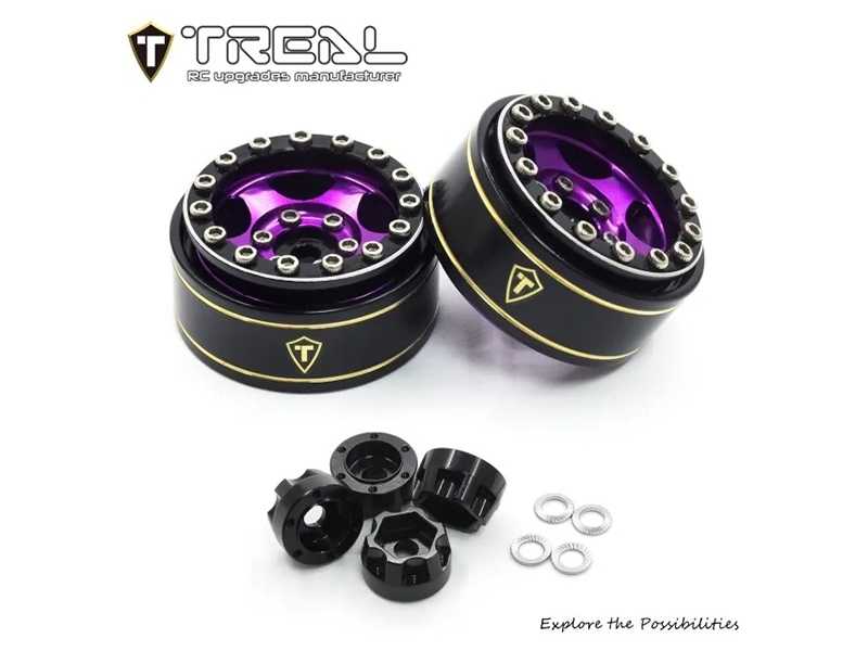 Treal Hobby 1.0 Beadlock Wheels Rims (4Pk) 5-Star 7mm Hex Hubs for 1/18 TRX4M 1/24 AX24 SCX24 FCX24 RC Crawler-Type B (Purple) X0033NJ2W9