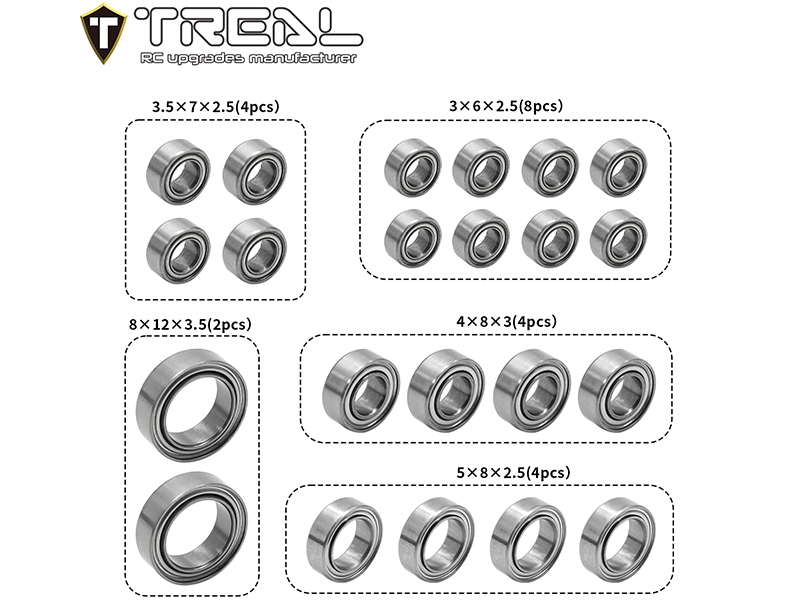 Treal Hobby Steel Complete Bearing Set (22pcs) Upgrade for TRX4M TRX4MT X003K9THFN