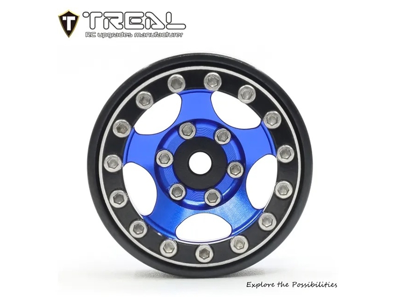 Treal Hobby 1.0 Beadlock Wheels Rims (4Pk) 5-Star 7mm Hex Hubs for 1/18 TRX4M 1/24 AX24 SCX24 FCX24 RC Crawler-Type B (Blue) X0042UO7N1