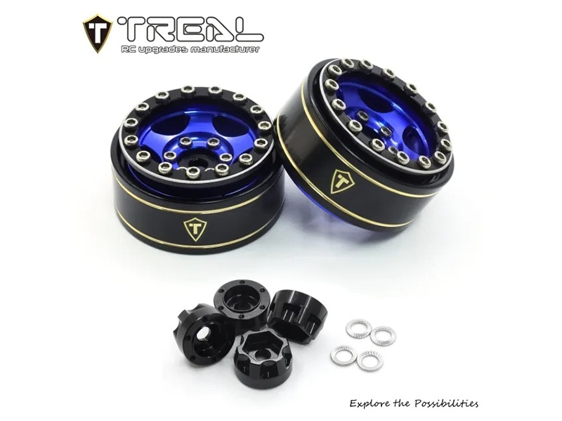 Treal Hobby 1.0 Beadlock Wheels Rims (4Pk) 5-Star 7mm Hex Hubs for 1/18 TRX4M 1/24 AX24 SCX24 FCX24 RC Crawler-Type B (Blue) X0042UO7N1