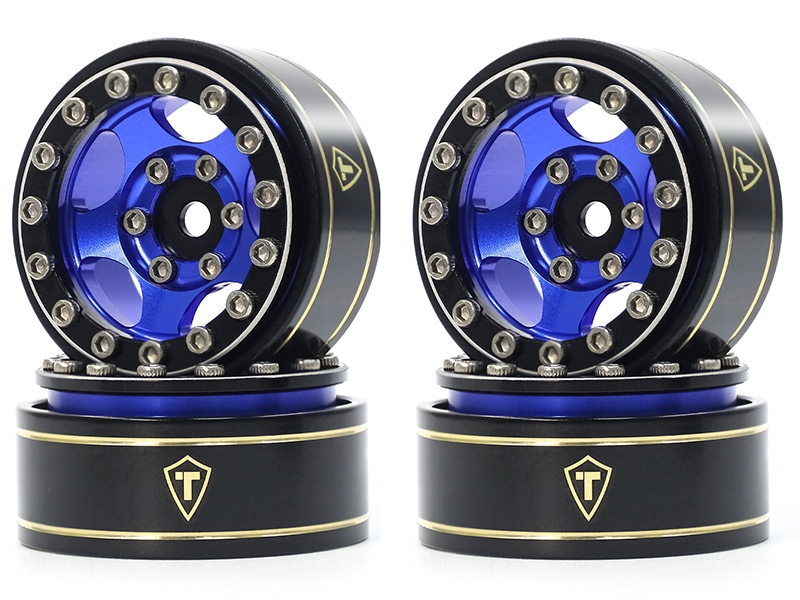 Treal Hobby 1.0 Beadlock Wheels Rims (4Pk) 5-Star 7mm Hex Hubs for 1/18 TRX4M 1/24 AX24 SCX24 FCX24 RC Crawler-Type B (Blue) X0042UO7N1