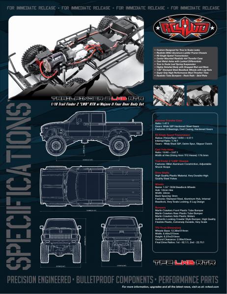 RC4WD ZRTR0030 Trail Finder 2 LWB RTR w/Mojave II Four Door Body Set Z-RTR0030