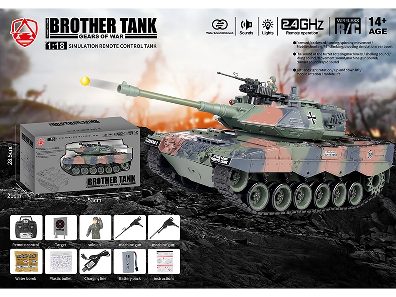 Brother Tank RC Tank 1:18 German Leopard - 2 Camo BT-822