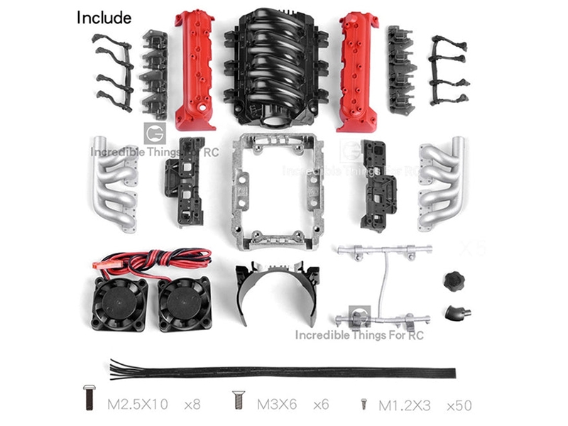 Injora LS7 V8 Simulate Engine Motor Cooling Fans Radiator Kit for 1/10 Crawler CRAW18304_RD