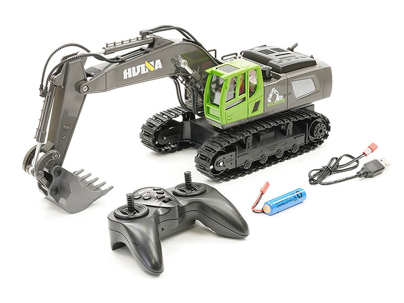 HuiNa 2.4G 11CH RC Excavator with Die Cast Bucket - Green CY1558G