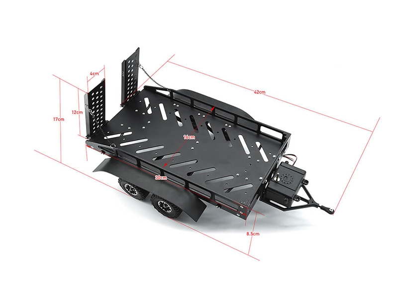 Fastrax Dual Axle Trailer with Ramps with LEDs (MED 1/12 - 1/18) Black FAST2372MBK