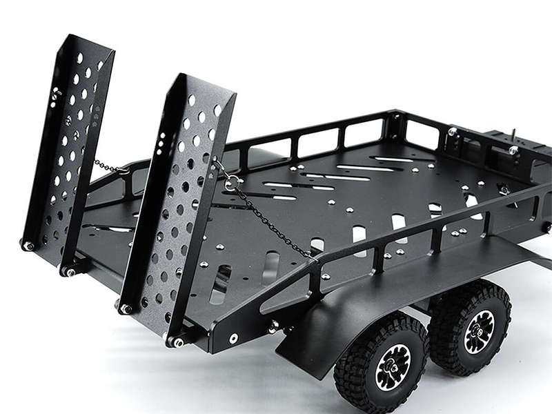 Fastrax Dual Axle Trailer with Ramps with LEDs (MED 1/12 - 1/18) Black FAST2372MBK