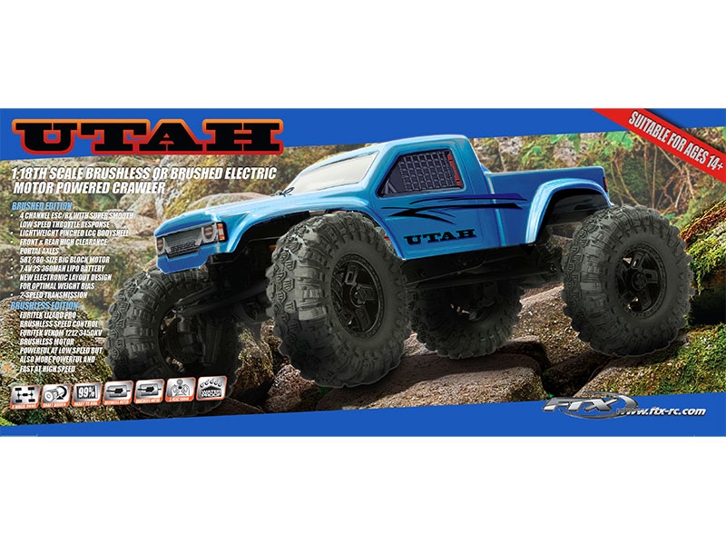 FTX Utah 1:18 Brushless Competition Low Profile RTR Crawler - Blue FTX5487BL