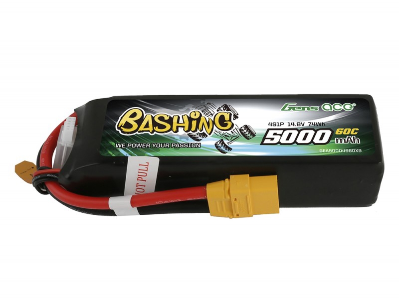 Gens Ace LiPo Car 4S 14.8V 5000mAh 60C Bashing with XT90 O-GC4S5000-60X9