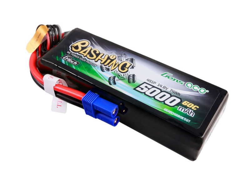 Gens Ace LiPo Car GTech 4S 14.8V 5000mAh 60C Bashing with EC5 O-GTC4S5000-60E5