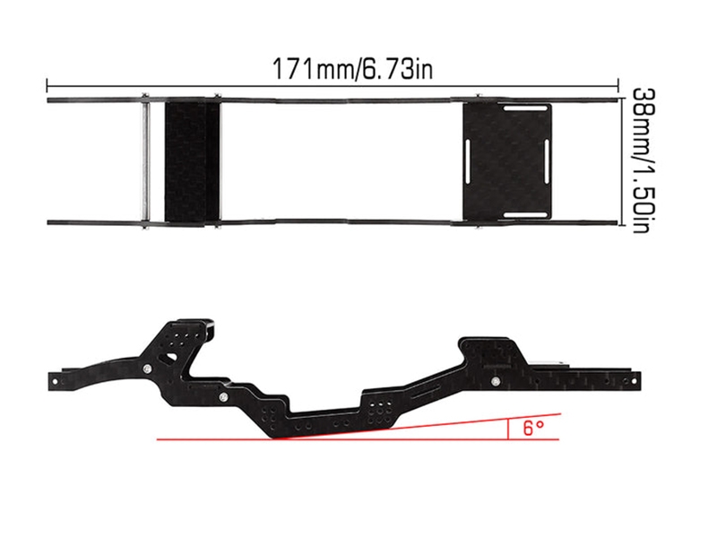 Injora LCG Carbon Fiber Chassis Kit 6 Degree Angled Frame for SCX24 C10 JLU Deadbolt B17 Bronco SCX24-120