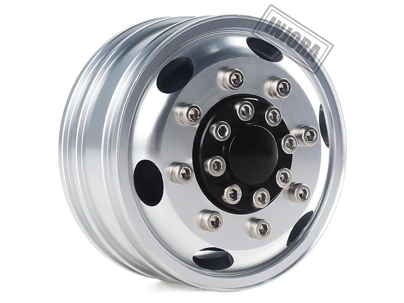 Injora Black/Silver CNC Aluminium Wheel Rims for Front 1/14 Tamiya Tractor Truck (2) YQW-T06