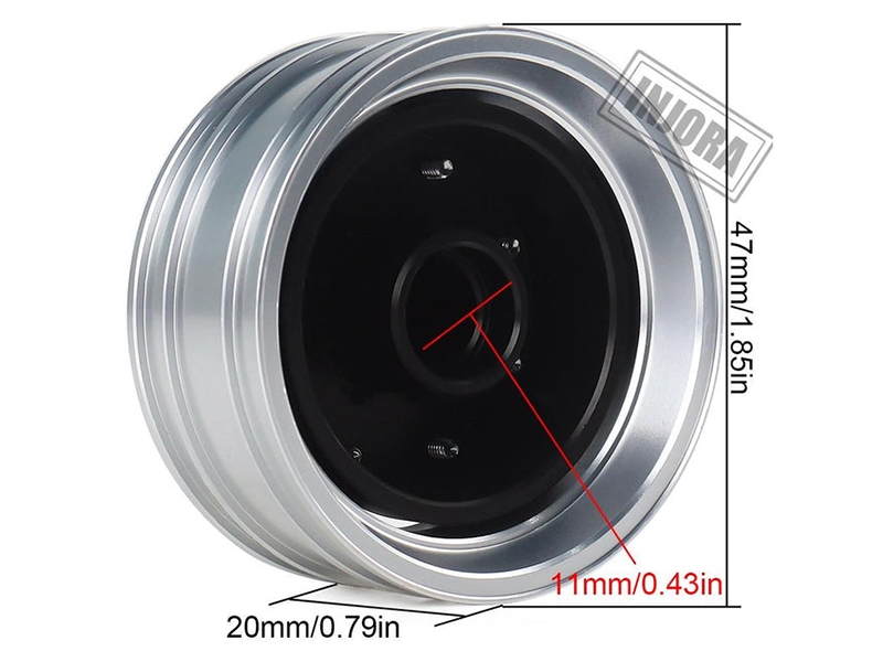 Injora Black/Silver CNC Aluminium Wheel Rims for Front 1/14 Tamiya Tractor Truck (2) YQW-T06